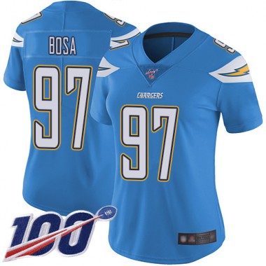 Los Angeles Chargers NFL Football Joey Bosa Electric Blue Jersey Women Limited #97 Alternate 100th Season Vapor Untouchable->women nfl jersey->Women Jersey